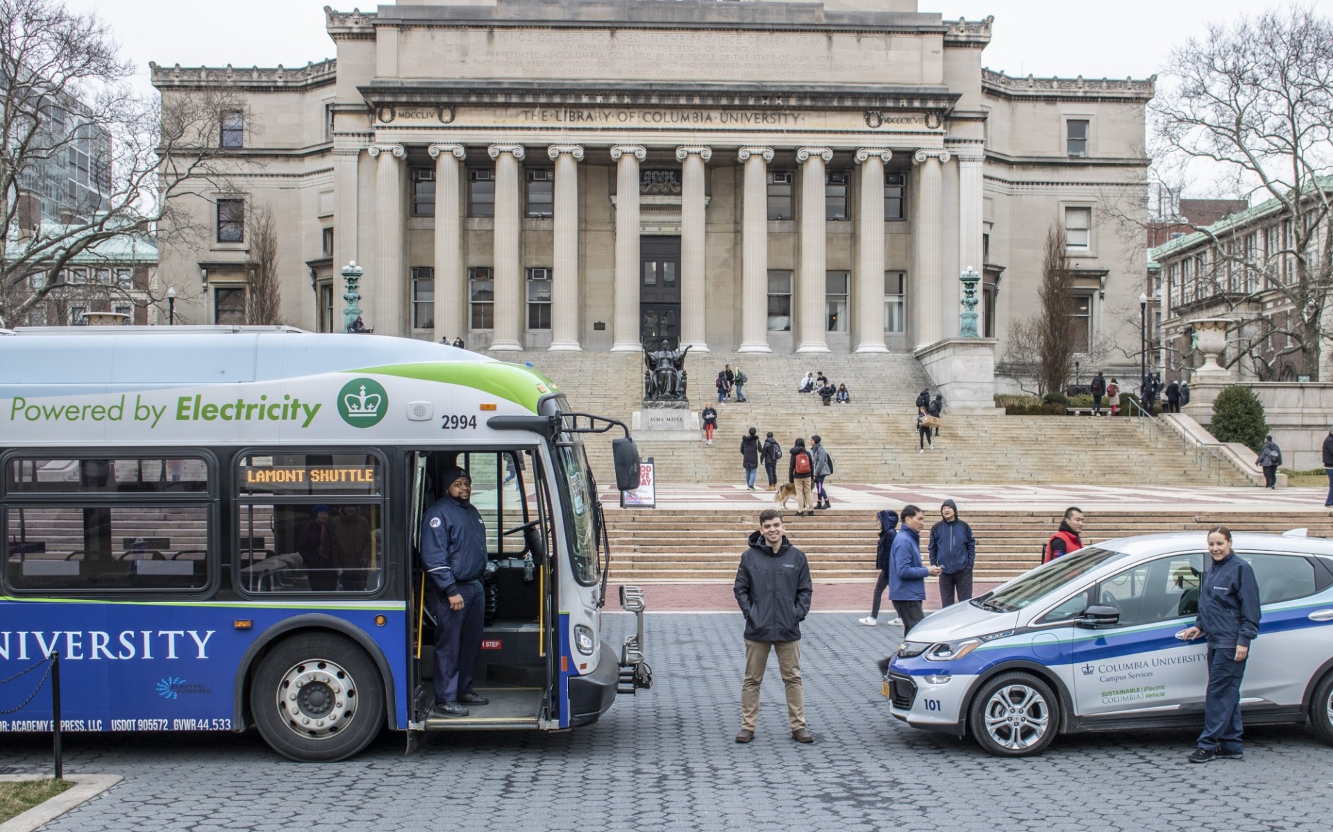 Electric bus and vehicle on campus