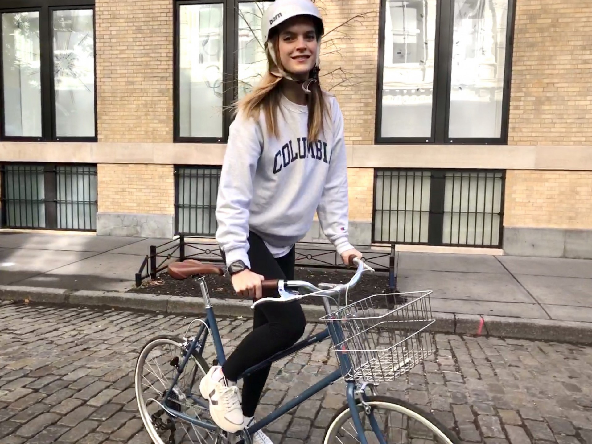 Mirte Maas, student in the School of General Studies (GS), rides her bike from Soho along the Hudson River.