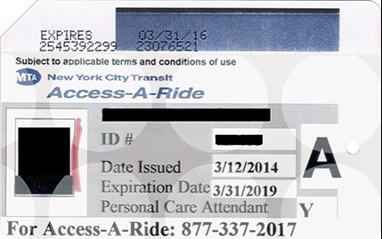 Sample of an Access-A-Ride identification card.