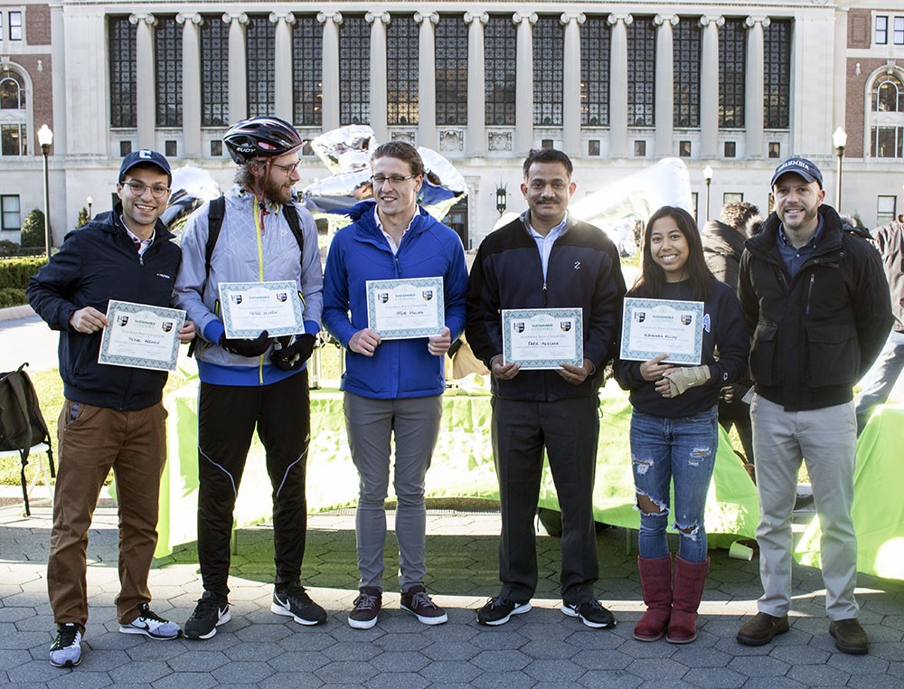 Sustainable commuters were celebrated at the 2nd Annual Bike Champions Recognition Breakfast on October 25, 2018 on College Walk at the Morningside campus.