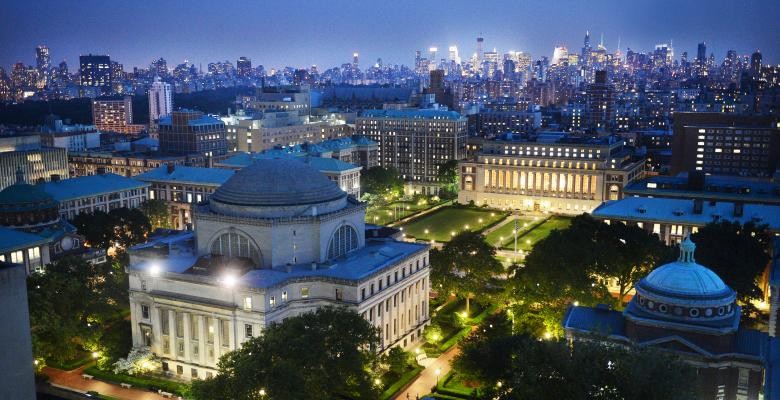 Columbia campus at night.