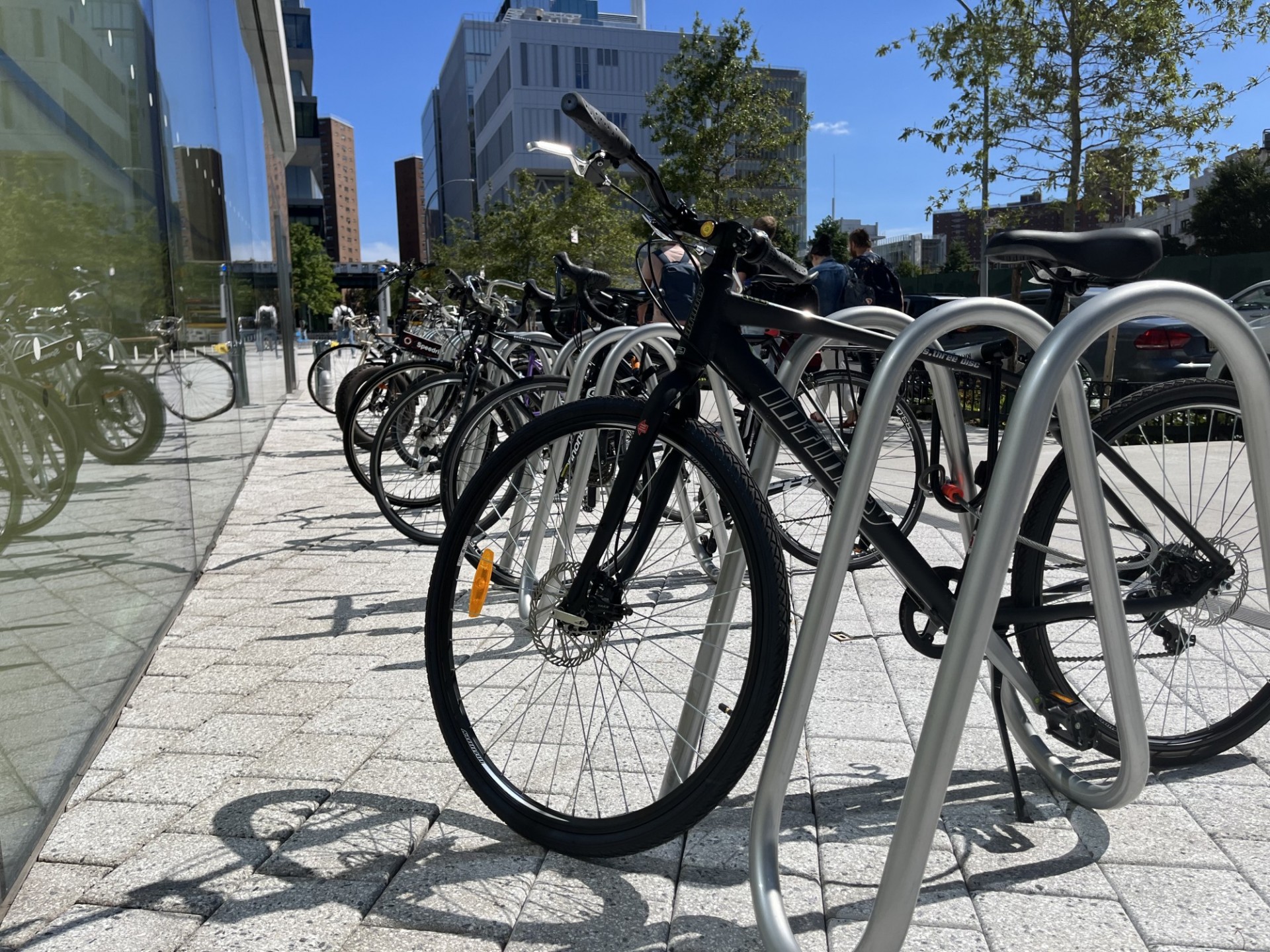 Bike parking rack on the Manhattanville campus