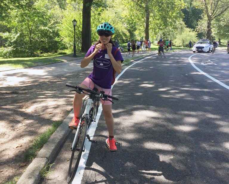 Kaimi Huang (Financial Analyst at the Columbia University School of Nursing) rides her bike from Chelsea to CUIMC in the warm months.