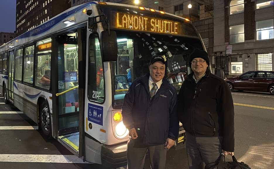 Adam Courtney (Senior energy engineer, Energy and Engineering, Columbia University Facilities & Operations) commutes via Columbia shuttle from Lamont Observatory to the Morningside Campus.