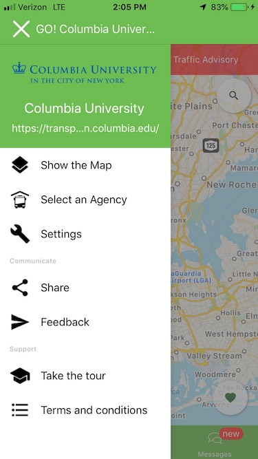 Selecting the option to choose an agency in the Transportation app