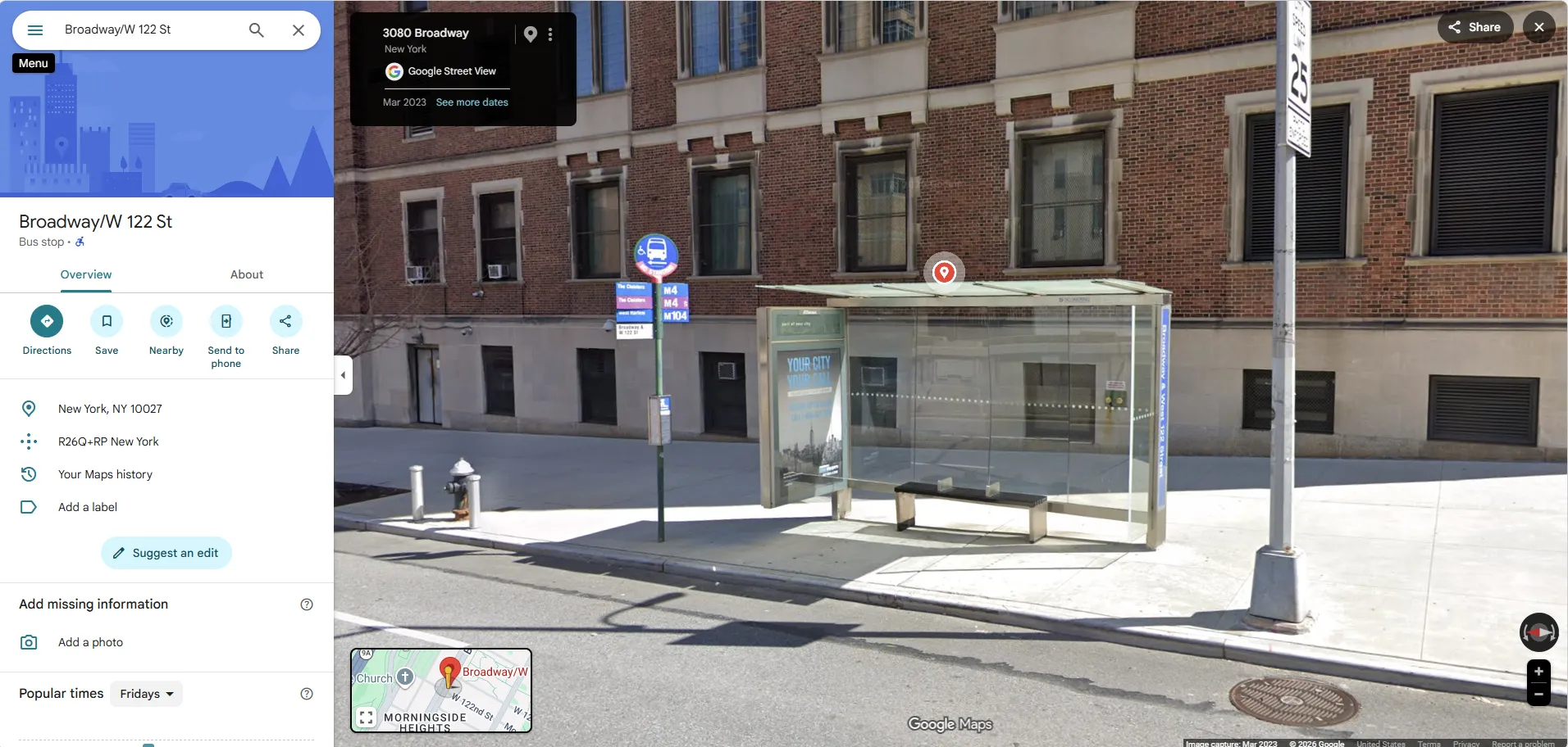 Screenshot of the temporary stop at 122 N
