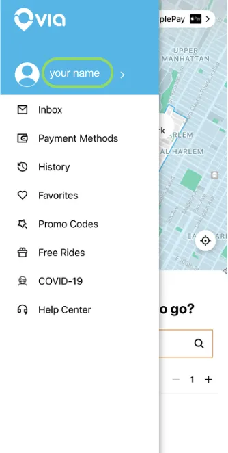 Screenshot of Via app interface, profile view