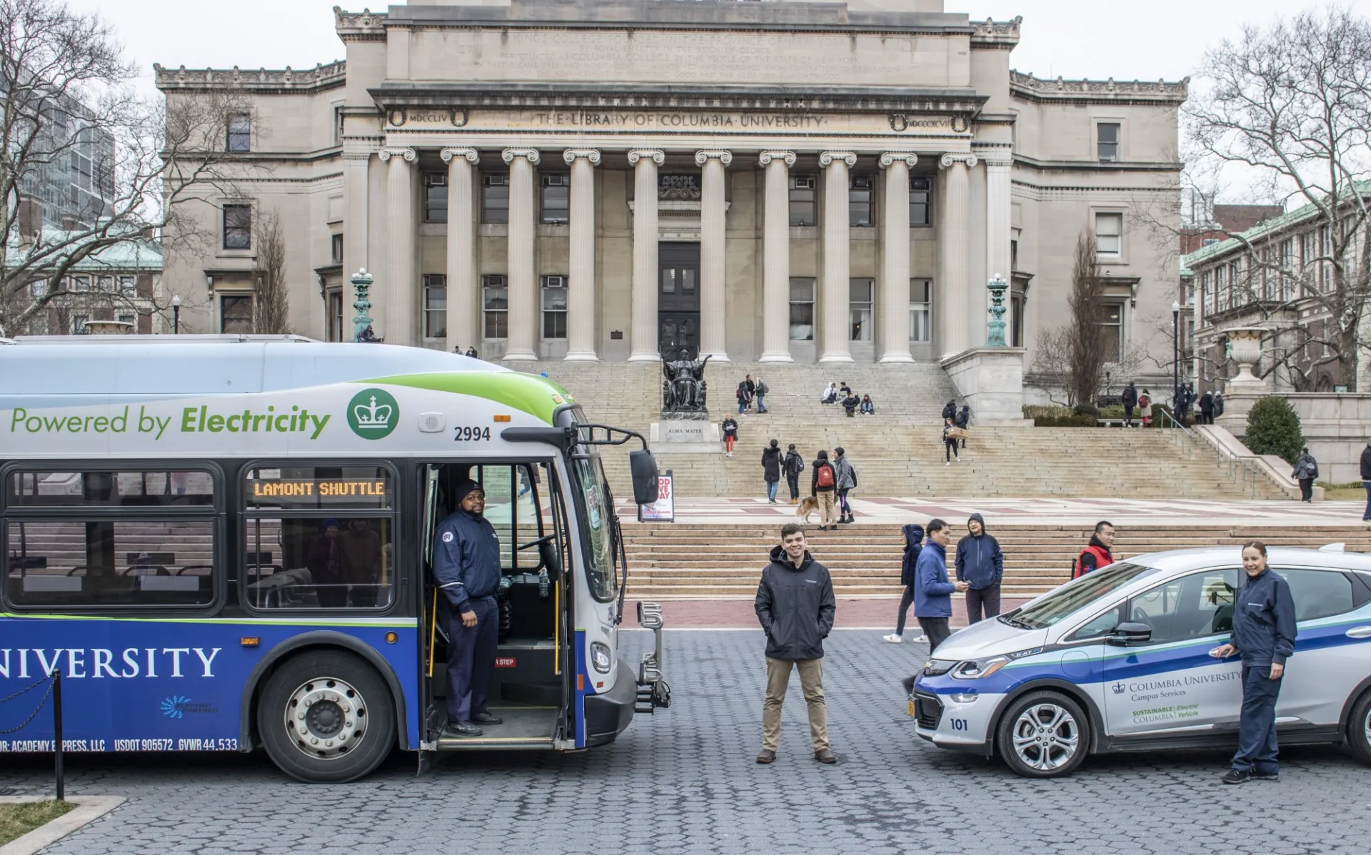 Electric bus and vehicle on campus