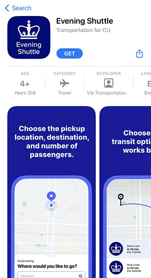 App store view of Evening shuttle app