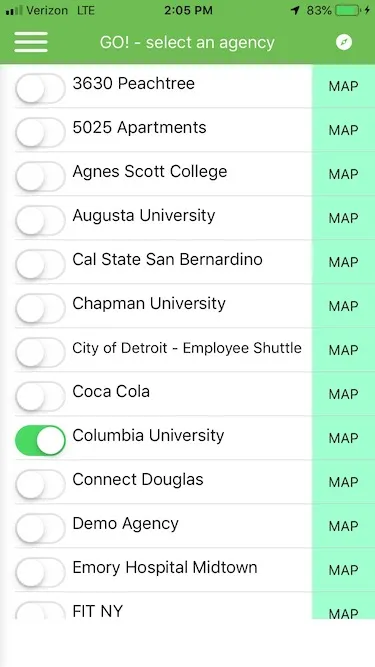 Using the menu to select "Select an Agency"